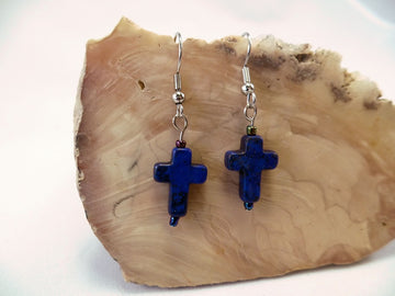 Blue Howlite Cross Earrings