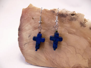 Blue Howlite Cross Earrings