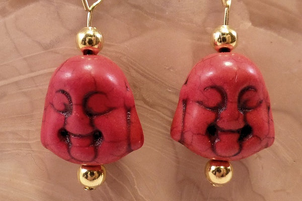 Red Howlite Buddha Earrings