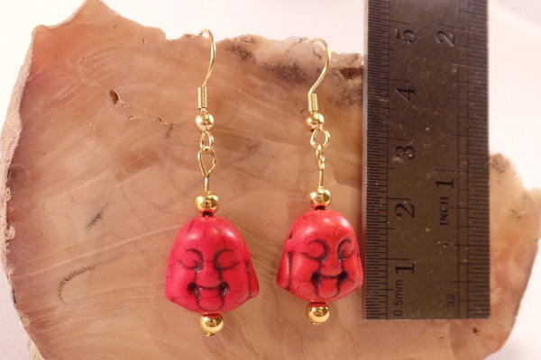Red Howlite Buddha Earrings