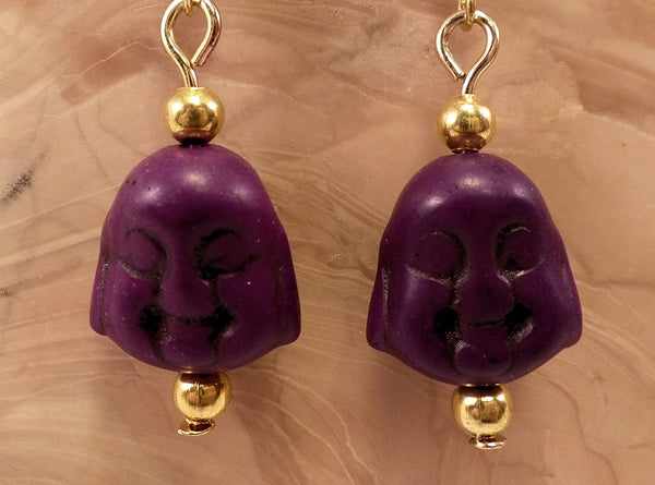 Purple Howlite Buddha Earrings