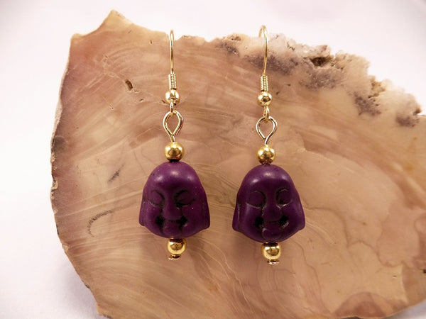 Purple Howlite Buddha Earrings