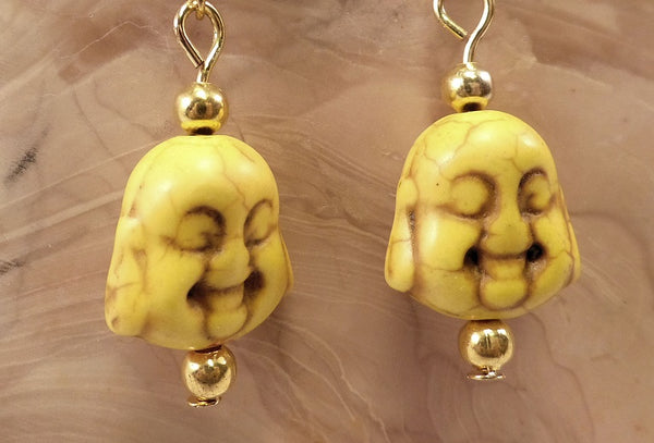 Yellow Howlite Buddha Earrings