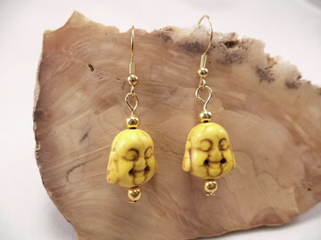 Yellow Howlite Buddha Earrings