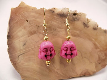 Hot Pink Howlite Buddha Earrings