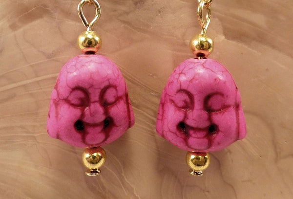 Hot Pink Howlite Buddha Earrings
