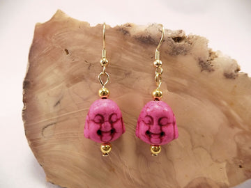 Hot Pink Howlite Buddha Earrings