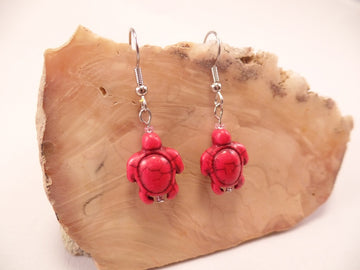 Red Howlite Turtle Earrings