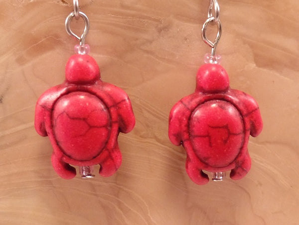 Red Howlite Turtle Earrings