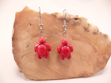 Red Howlite Turtle Earrings