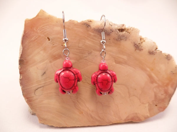 Red Howlite Turtle Earrings