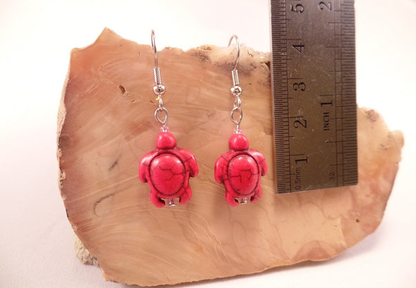 Red Howlite Turtle Earrings