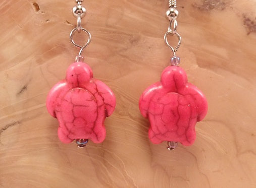 Hot Pink Howlite Turtle Earrings