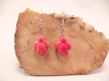 Hot Pink Howlite Turtle Earrings