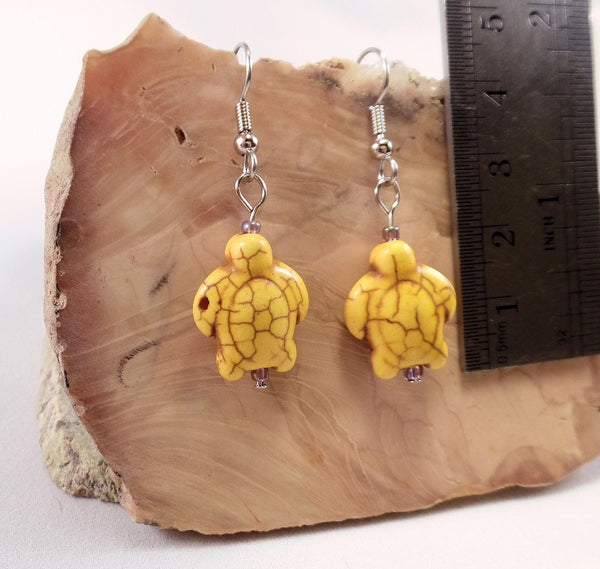 Yellow Howlite Turtle Earrings