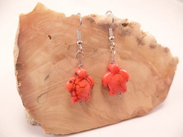 Orange Howlite Turtle Earrings