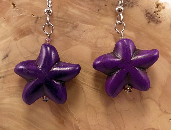 Purple Howlite Starfish Earrings