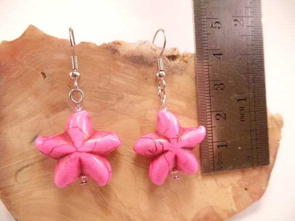 Hot Pink Howlite Starfish Earrings