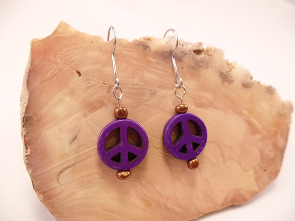 Purple Peace Sign Earrings