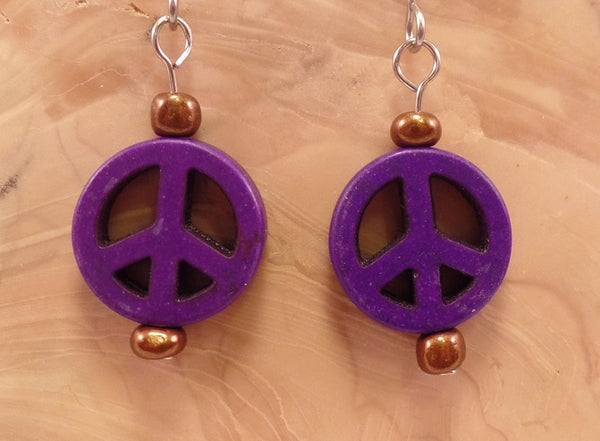 Purple Peace Sign Earrings