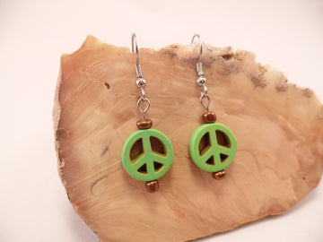 Lime Green Howlite Peace Sign Earrings
