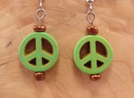 Lime Green Howlite Peace Sign Earrings