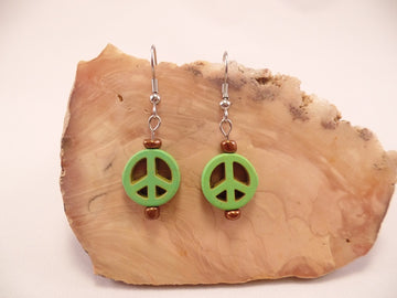 Lime Green Howlite Peace Sign Earrings