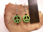 Lime Green Howlite Peace Sign Earrings