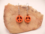Orange Howlite Peace Sign Earrings