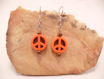 Orange Howlite Peace Sign Earrings