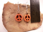 Orange Howlite Peace Sign Earrings