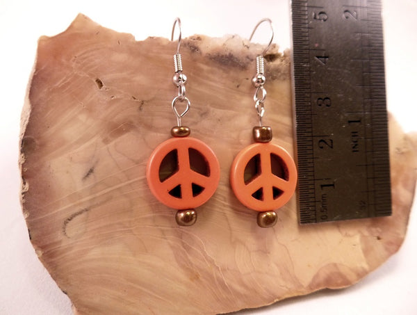 Orange Howlite Peace Sign Earrings