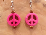 Hot Pink Howlite Peace Sign Earrings
