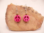 Hot Pink Howlite Peace Sign Earrings