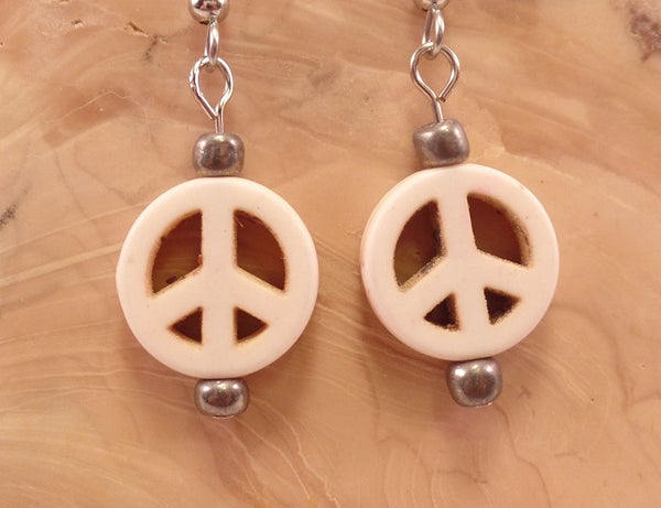 White Peace Sign Earrings
