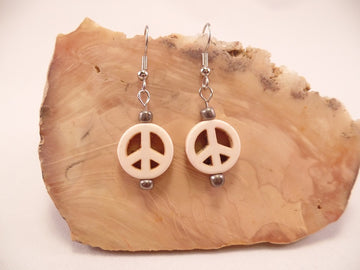 White Peace Sign Earrings
