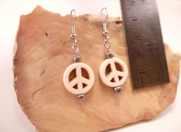 White Peace Sign Earrings