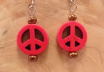 Red Howlite Peace Sign Earrings