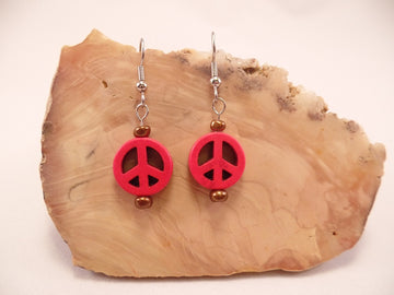 Red Howlite Peace Sign Earrings