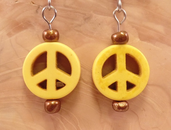 Yellow Peace Sign Earrings