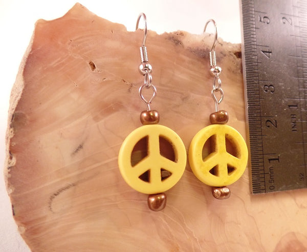 Yellow Peace Sign Earrings