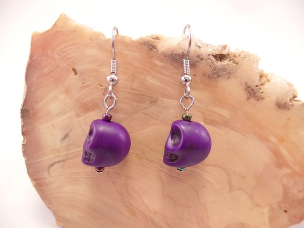 Purple Howlite Skull Earrings
