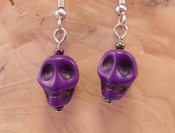 Purple Howlite Skull Earrings