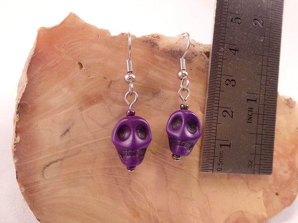 Purple Howlite Skull Earrings