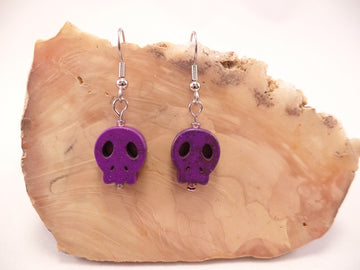 Purple Flat Skull Earrings