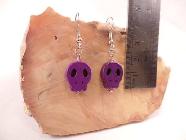 Purple Flat Skull Earrings