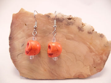 Orange Howlite Skull Earrings
