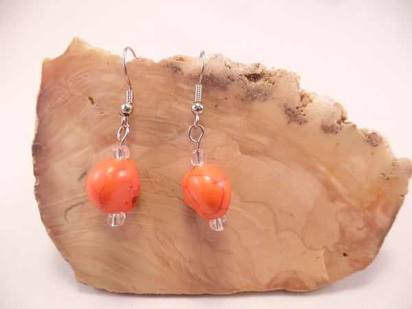Orange Howlite Skull Earrings