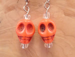 Orange Howlite Skull Earrings