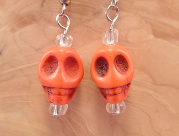 Orange Howlite Skull Earrings